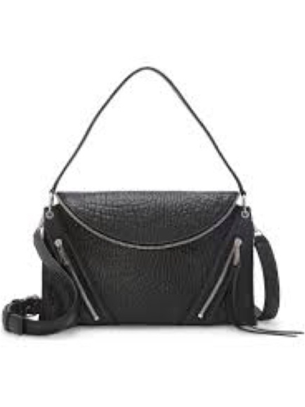 Vince Camuto Black Textured Leather Shoulder Bag with Silver Accents
